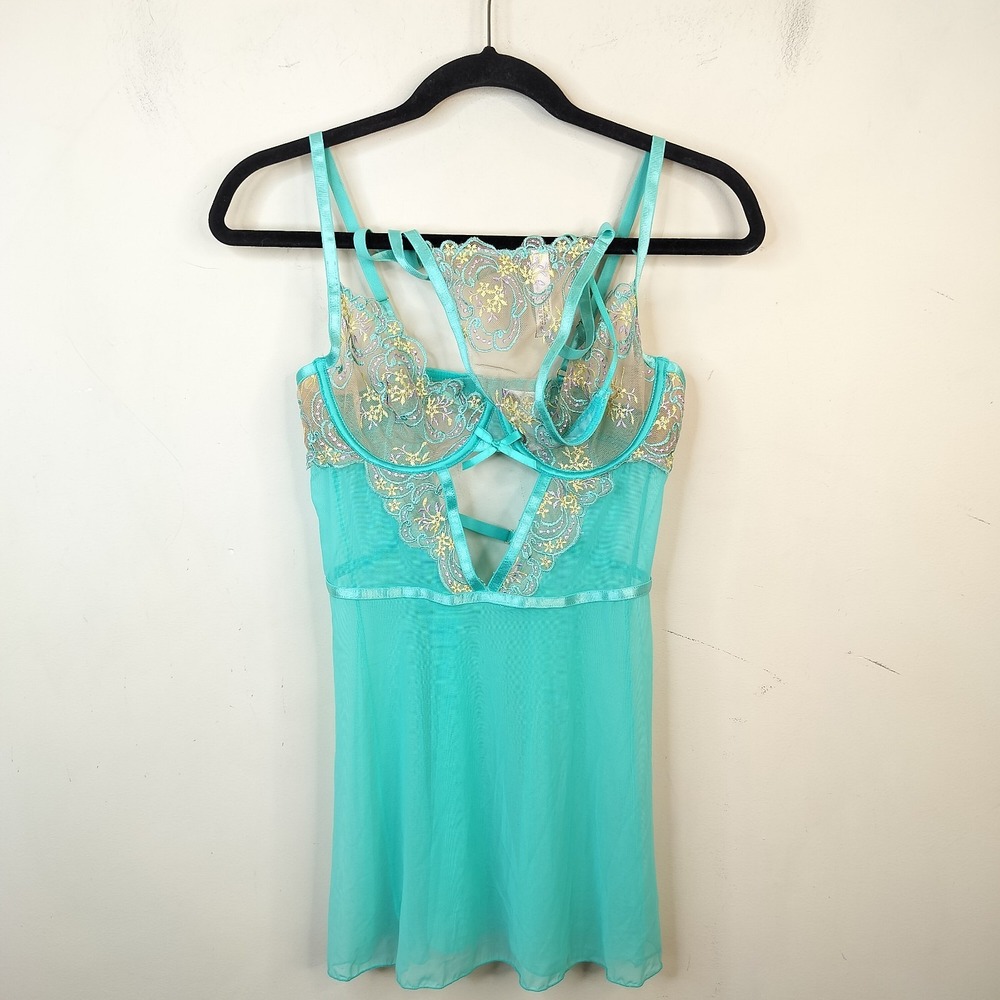 Oh La La Cheri Sheer Lace Babydoll Lingerie Set G String Panty Underwire